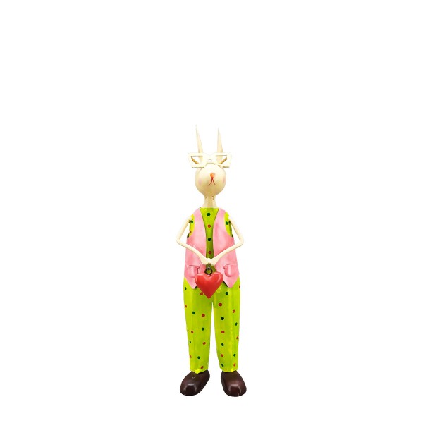 Deko Hase mit Brille und grüner Hose, 36cm, Metall