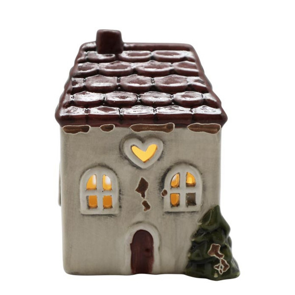LED Haus Chrissie creme used look, kleines Keramikhaus Landhaus mit Herz