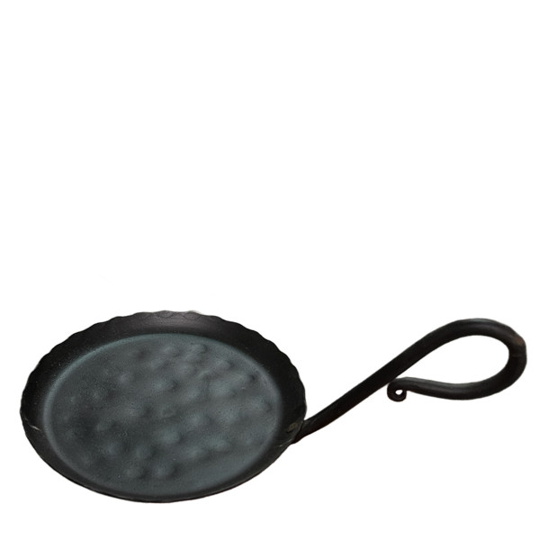 Kerzenteller mit langem Henkel, flacher rustikaler Kerzenhalter aus Eisen, schwarz, Ø12cm