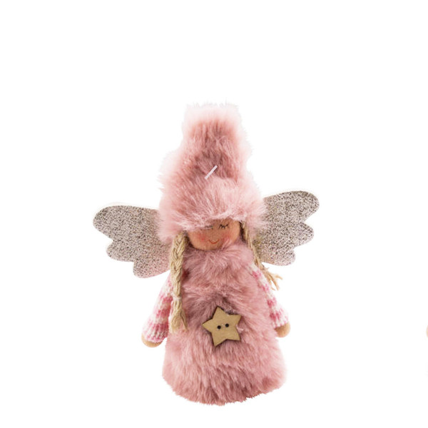 Deko Engel, Plüschengel mit rosa Mütze und Stern, 14cm