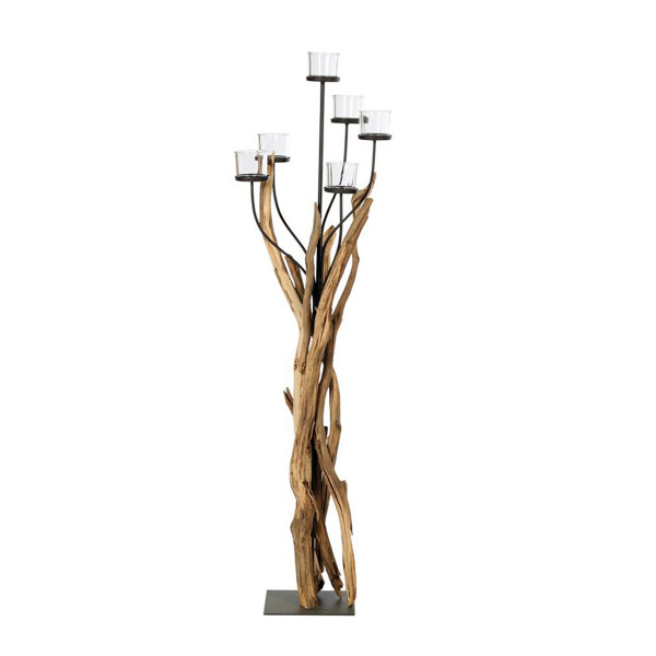 Windlicht Cohiba Naturholz, Schwemmholz mit 6 Kerzengläser, 160cm, Naturholz, WMG Grünberger