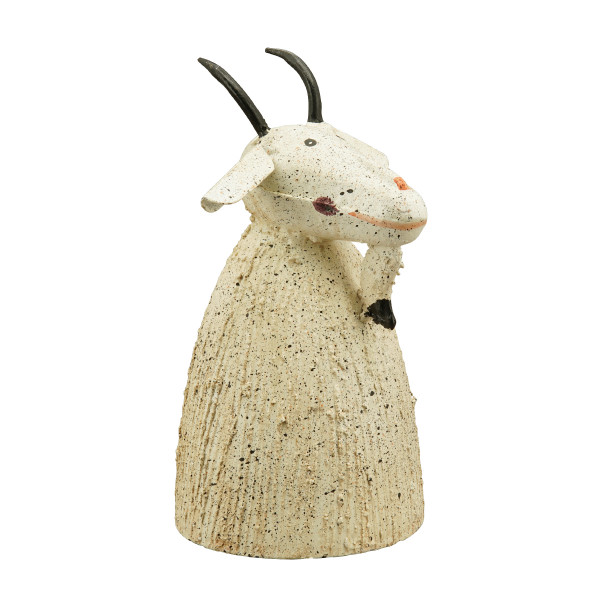 Zaunhocker Bauernhoftier Ziege used look, kleine Metallziege creme, 18cm
