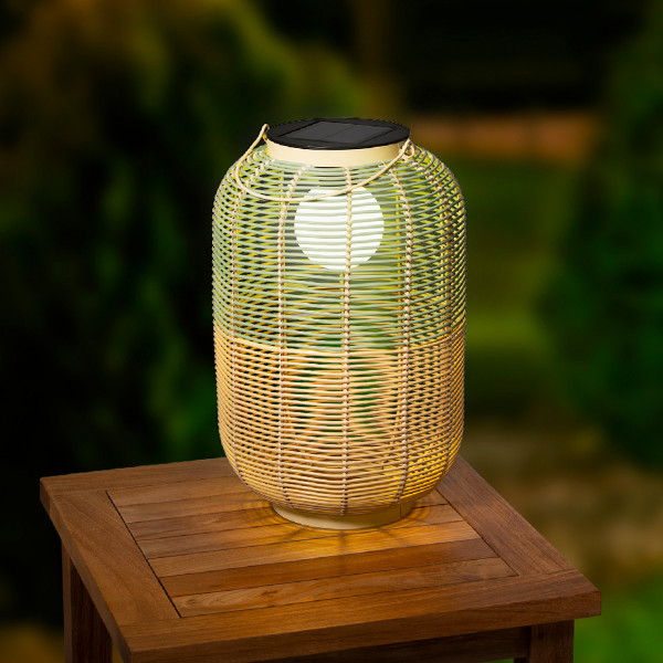 LED Solar Laterne, künstliche Korbweide grün-braun, 43cm, Outdoor, Lumineo
