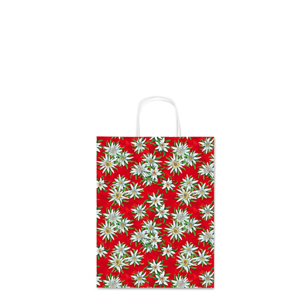 Geschenktüte mit Griff, Edelweiß, rot, 16x21cm
