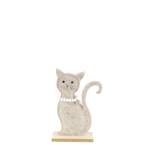 Deko Filz Katze mit Halsband und Glöckchen, sitzend, 19cm, Aufsteller