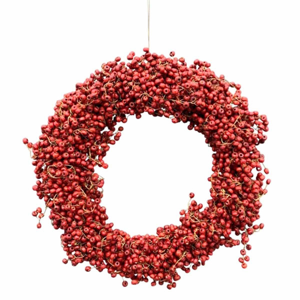 Deko Perlenkranz Aride rot, Kranz aus roten Holzperlen, Weihnachtskranz, Ø28cm