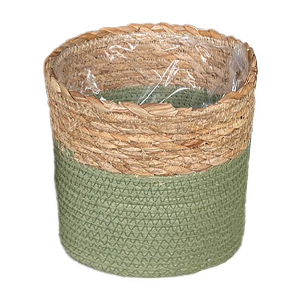 Pflanzkorb Seegras Natur, Übertopf gekordelt grün-natur, 22cm, Naturkorb