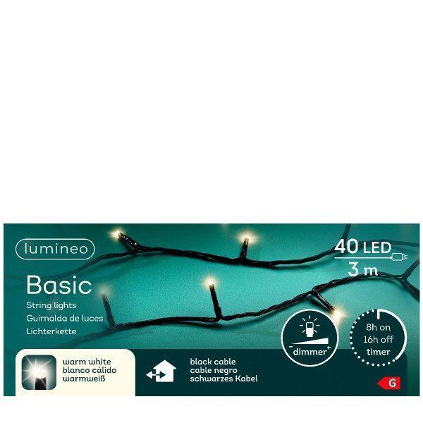 Lichterkette basic, warmes weiß, 40LED, 300cm, Outdoor, Lumineo