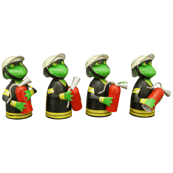 Zaunhocker Frosch Feuerwehr Nostalgie, Metallfrosch Feuerwehrmann, 13x20cm