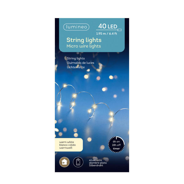 Lichterkette, Micro LED Stangbeleuchtung, warmes weiß, 40 LED, 195cm, Indoor, Lumineo