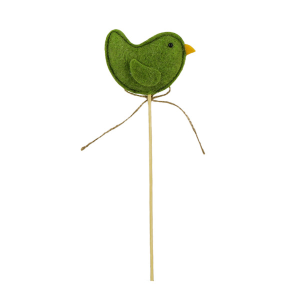 Deko Pflanzstecker Vogel dunkelgrün, Vogel aus Filz mit Blume, 28cm
