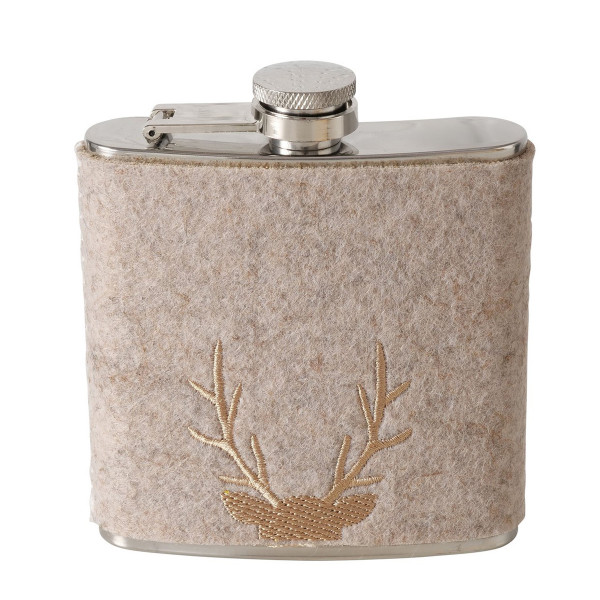Trinkflasche Hirsch Vilbert, Flaschmann aus Filz mit Hirschkopf unten, 11x9cm, Boltze Home Collectio