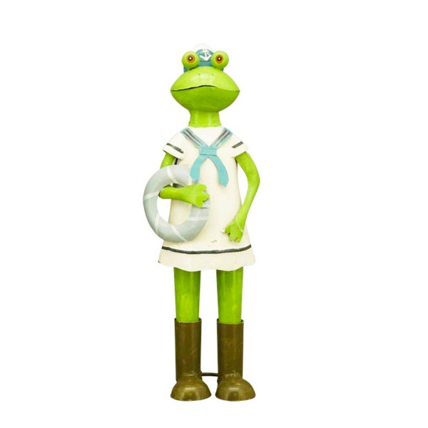 Deko Frosch, Metallfrosch Matrosin mit Schwimmreifen, 48cm, Metall