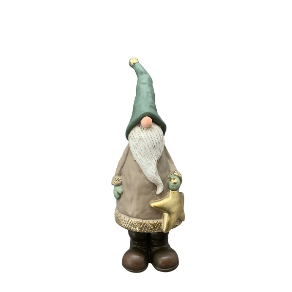 Deko Wichtel Gnom, Weihnachtswichtel mit Stern, 23cm, Polyresin