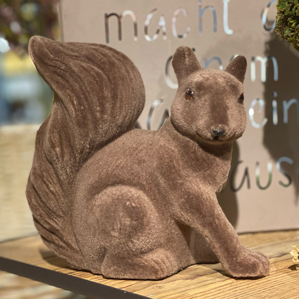 Deko Eichhörnchen samtlook braun, Kunststoff Eichhörnchen, 18cm