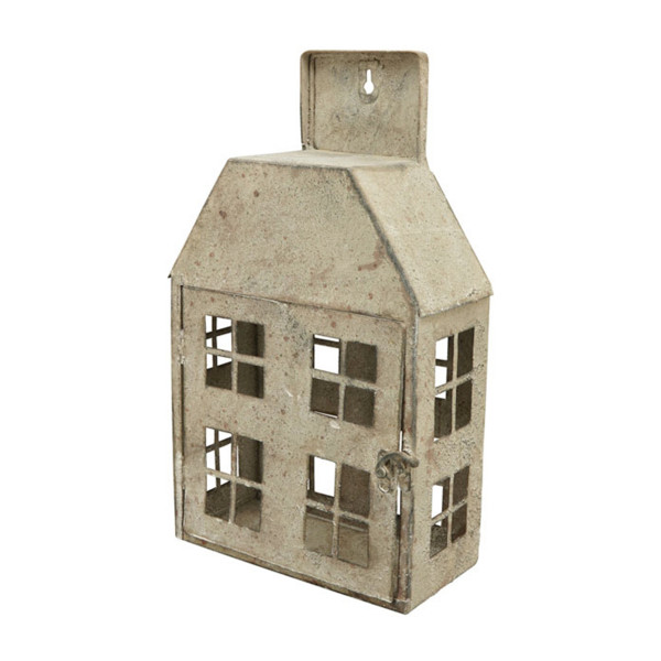Windlicht Haus Shabby Chic grau, 20x35cm, Metallhaus im Hollandstil, zum Hängen oder Stellen