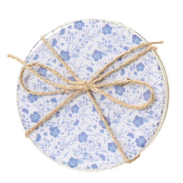 Deko Untersetzer Blumenranken, Holzuntersetzer blau-weiß, Set/4