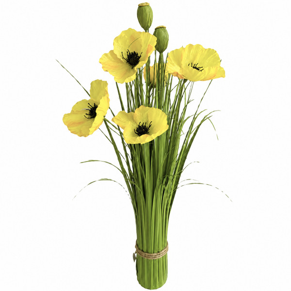 Kunstpflanze Sommerstrauß, grünes Gras mit gelben Blumen, 60cm
