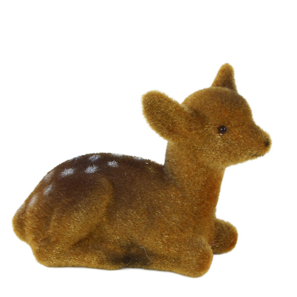 Deko Reh Bambi samtlook braun, kleines Kunststoffbambi liegend, 7cm