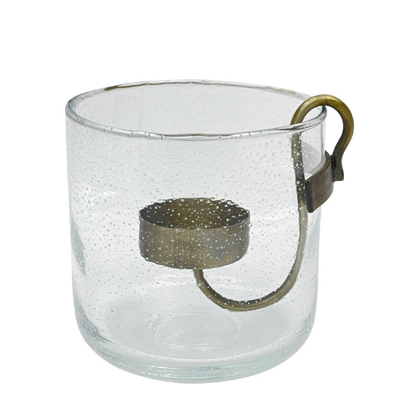 Deko Windlicht Verre, Glaswindlicht mit abnehmbaren Kerzenhalter aus Metall, 9,5x9,5cm