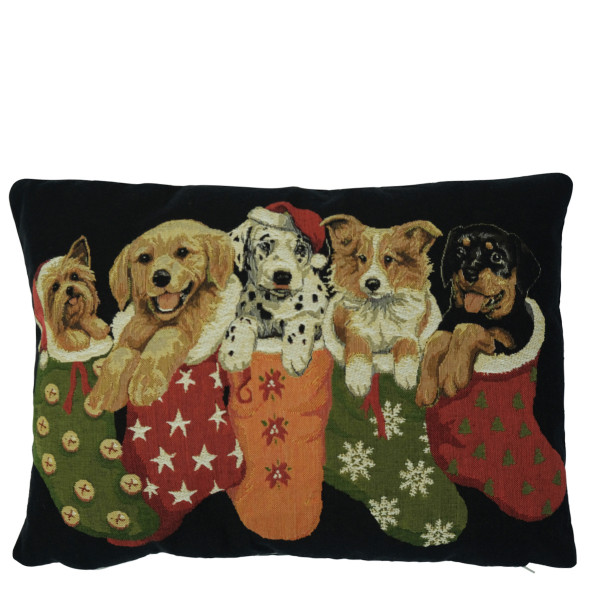 Gobelin Kissen Hunde, Weihnachtshunde in der Socke, 30x45cm, Mars &amp; More