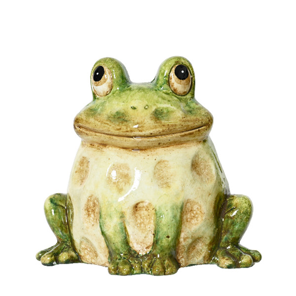 Deko Frosch grün-braun, Gartenfrosch aus Terracotta, 7cm