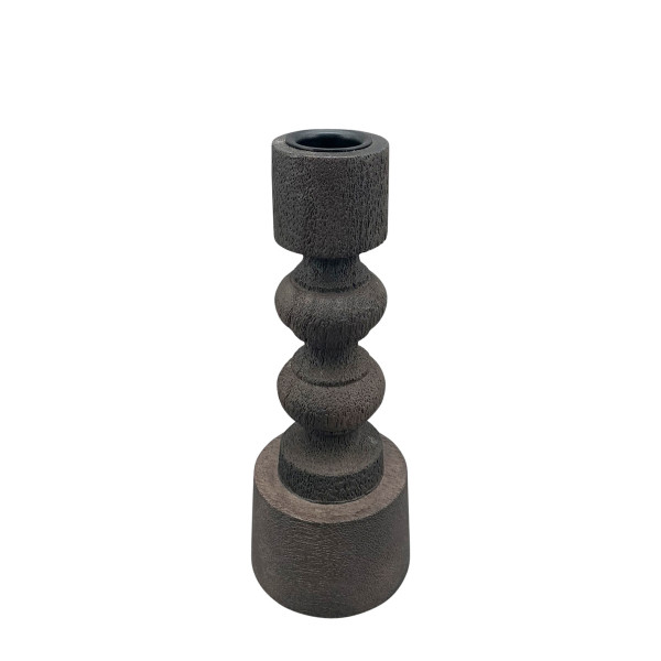 Kerzenständer Antique graubraun aus Holz, gedreht, 16cm, Holz