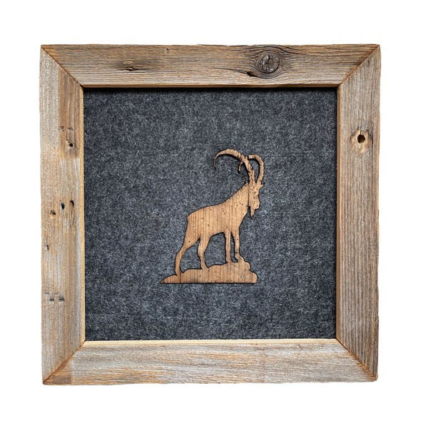 Altholz Filzbild "Steinbock" 41cm, im Altholzrahmen