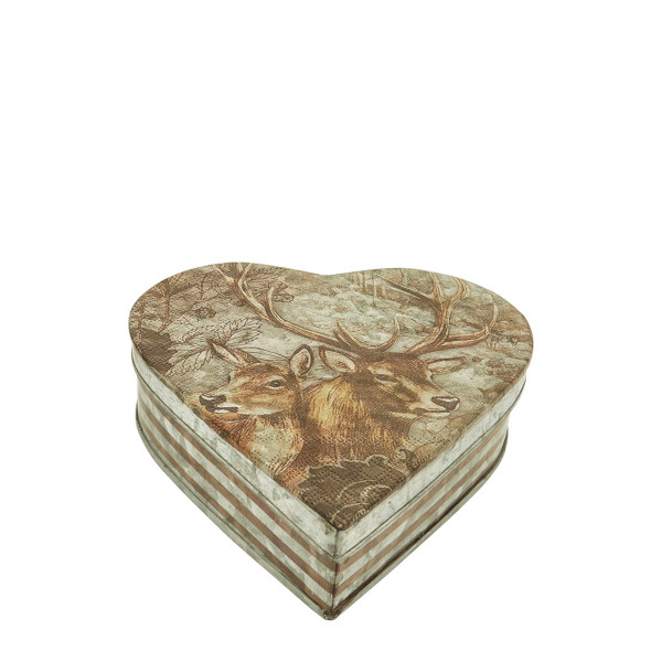 Metalldose herzform, Hirsch Antik, 20x18cm