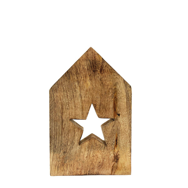 Deko Holzhaus Weihnachtsstern, Haus mit Stern, 19x12cm, Mangoholz