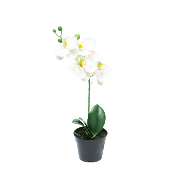 Kunstpflanze Orchidee im Topf, Schmetterlingsorchidee weiß, Phalaenopsis Bora, 35cm, getopft