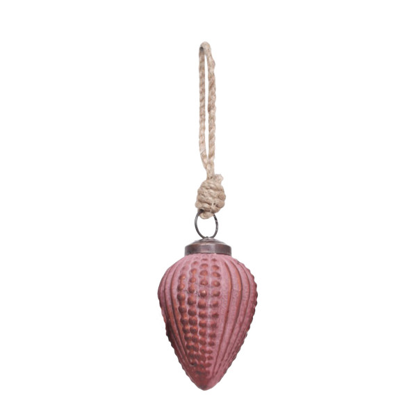 Deko Weihnachtshänger Zapfenform länglich burgund, rustikaler Glashänger 8x6cm