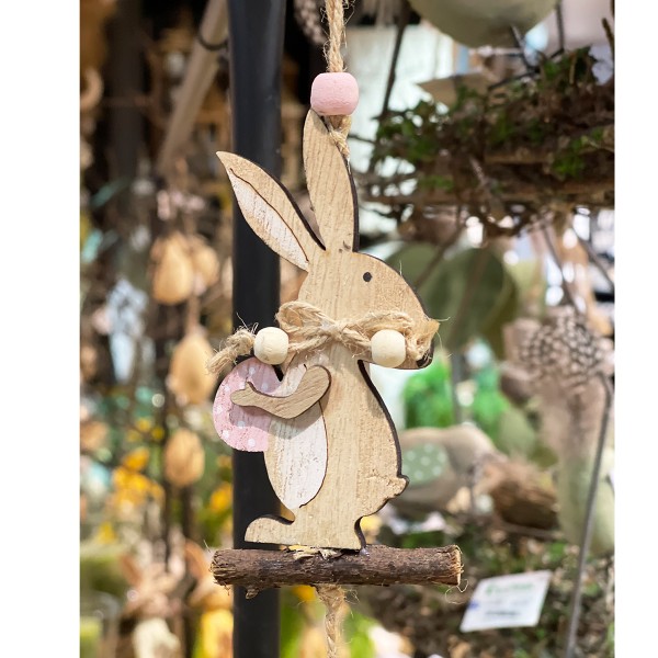 Deko Holzgirlande, Hase mit Ei, Hänger