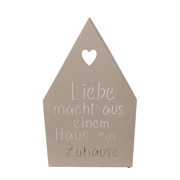Windlicht Haus mit Herz und Spruch, Metallhaus mit Herz, 44cm