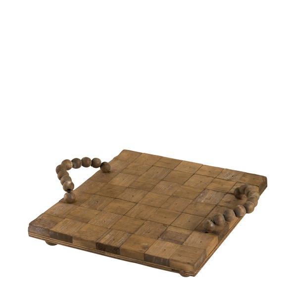 Holz Tablett mit Holzkugel - Griffe, quadratisch, 32x32cm, J-LINE