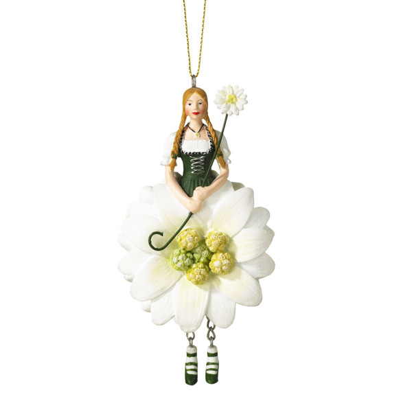 Deko Blumenmädchen, Edelweißmädchen, weiß-grün, 11cm, Hänger, Fiebiger Floristik