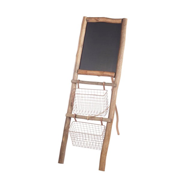 Holz Kreidetafel auf Holzbeinen mit Metallkörbe 140cm DIJK