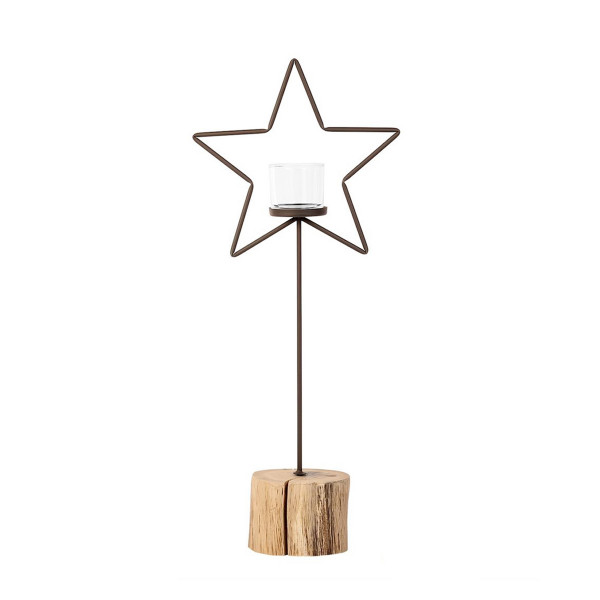 Windlicht Weihnachtsstern, Eisenstern auf Holzfuß natur, Teelichthalter, 60cm, WMG Grünberger