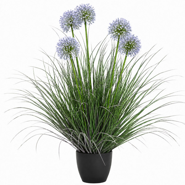 Kunstpflanze Zwiebelblume Allium hellblau, Lauchzwiebel im Topf, 75cm