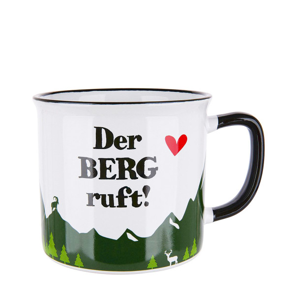 Keramik Tasse Berg, Henkelbecher mit Spruch: Der Berg ruft! Emailledesign, 390ml, Gilde