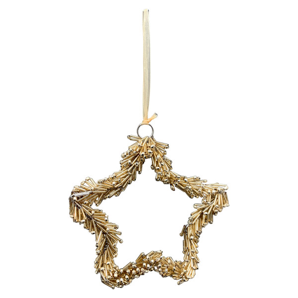 Deko Weihnachtsstern gold, Sternhänger mit länglichen Acrylperlen, 15cm, Hänger
