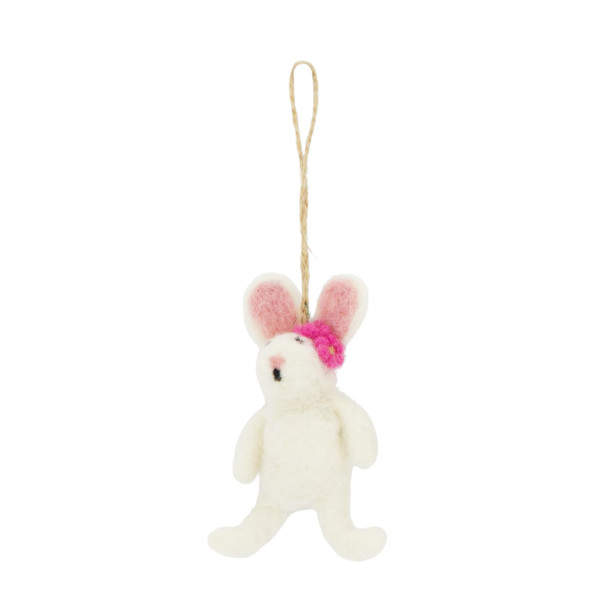 Deko Filzhase weiß, Osterhase mit Blümchen im Ohr, 10cm, Hänger, DIJK Natural Collections