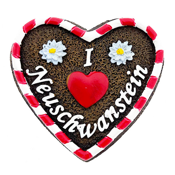 Magnet Herz Neuschwanstein, Herz mit Edelweiß, I love Neuschwanstein, 6x6cm