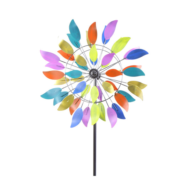 Deko Windrad bunt, doppelreihiges Windrad mit bunten Blättern, 160cm, Metall