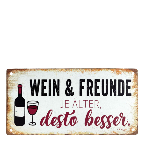 Metall Schild mit Spruch: Wein &amp; Freunde, 20x10cm, Gerrys Garden