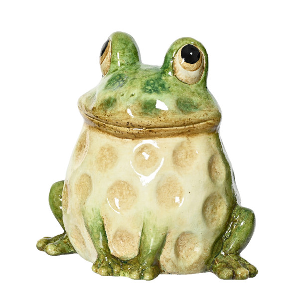 Deko Frosch grün-braun, Gartenfrosch aus Terracotta, 13cm