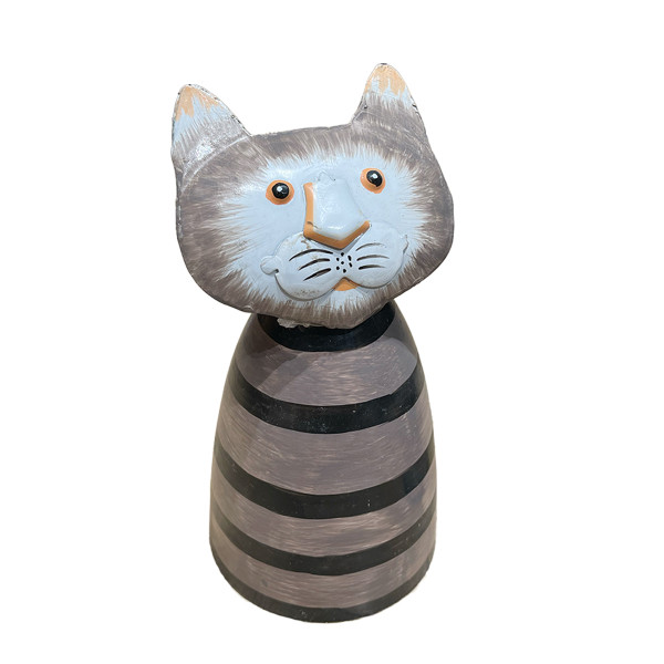 Zaunhocker Haustier Katze, Metallkatze schwarz-braungrau, 9x14cm