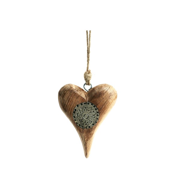 Holz Herz mit Metall - Edelweiß, 10cm, Hänger
