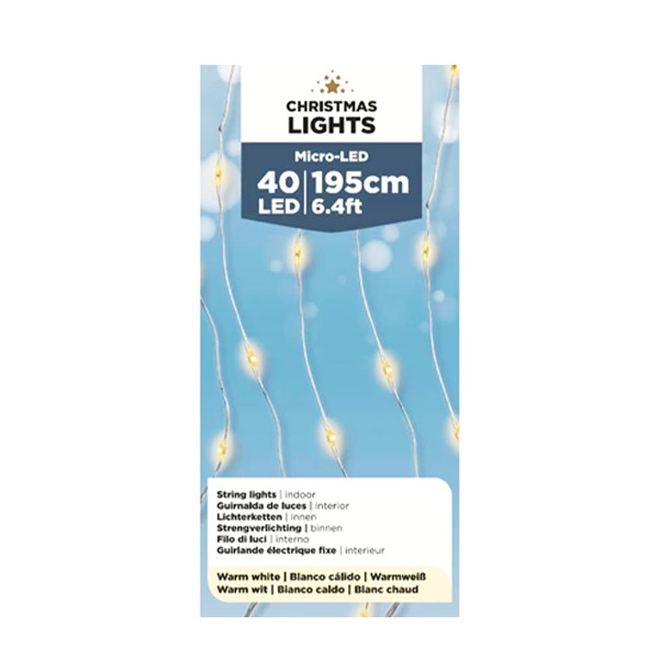 Micro LED Lichterkette, Strangbeleuchtung, warmes weiß, 40St, 195cm, Batteriebetrieb, Christmas Ligh