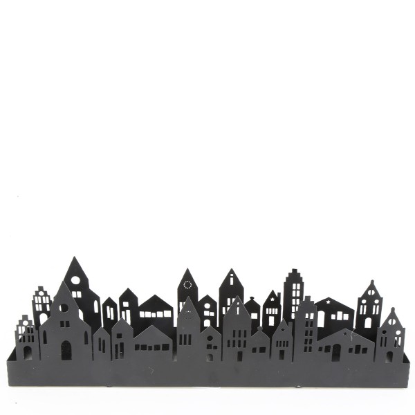 Deko Tablett Häuser schwarz 29cm Metall